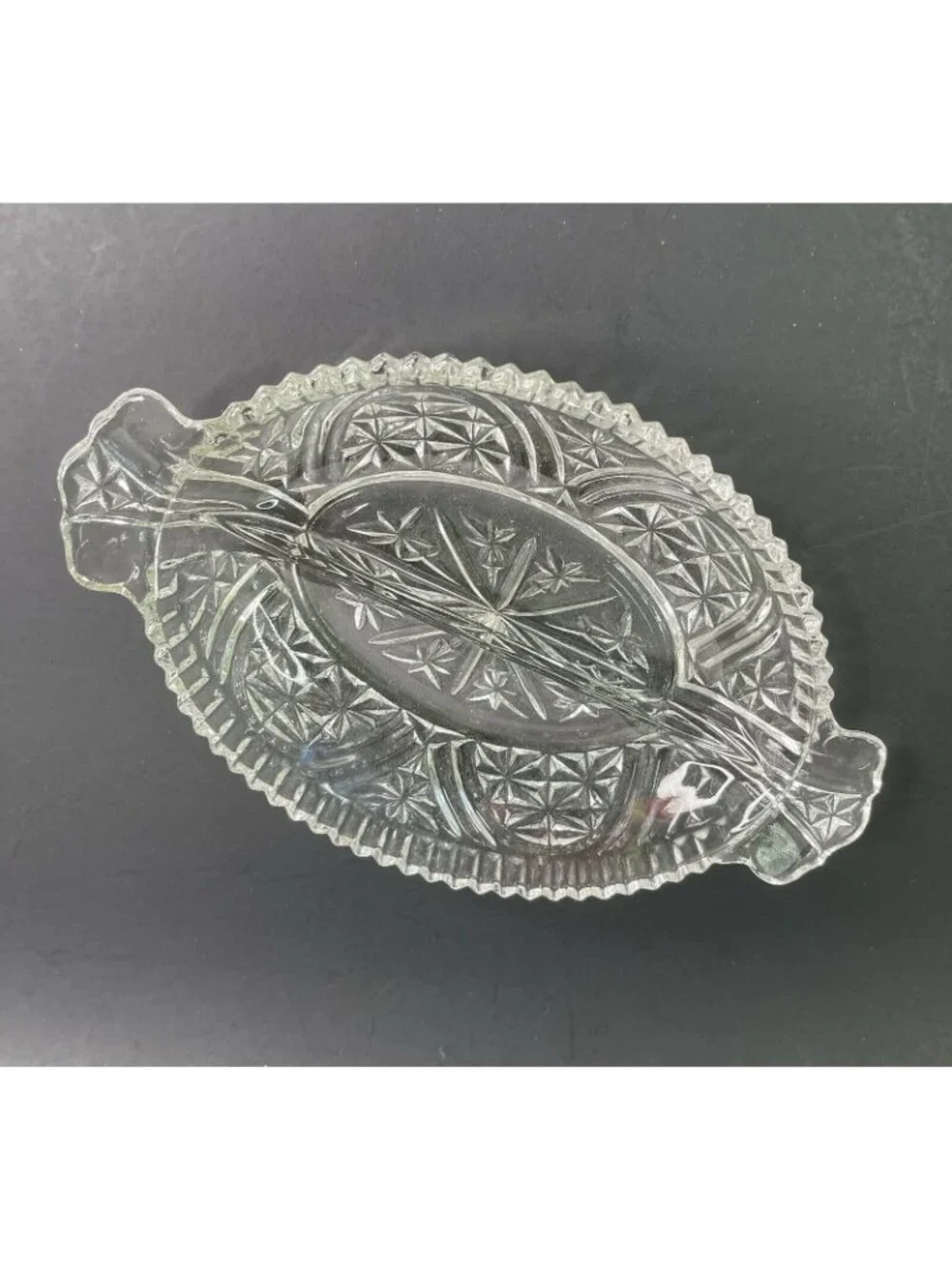 Vintage Anchor Hocking Stars and Bars Divided Relish Dish Clear Pressed Glass